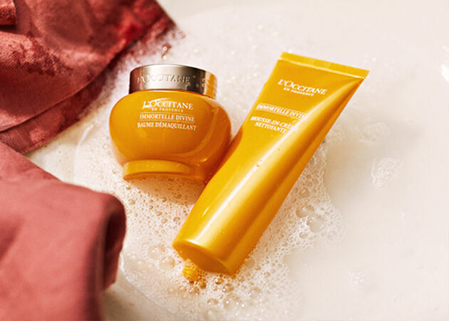 Divine cleansing balm and foaming cleanser in sink